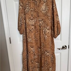 G by Giuliana Tan Snake Print Long Sleeve Dress